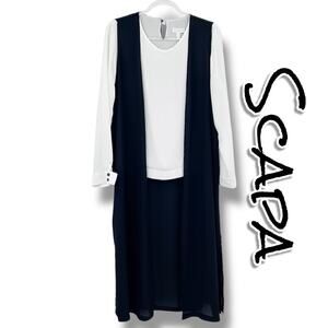 SCAPA Lauren Perre Trompe L’Oeil Layered Black White Longline Blouse Womens Sz L